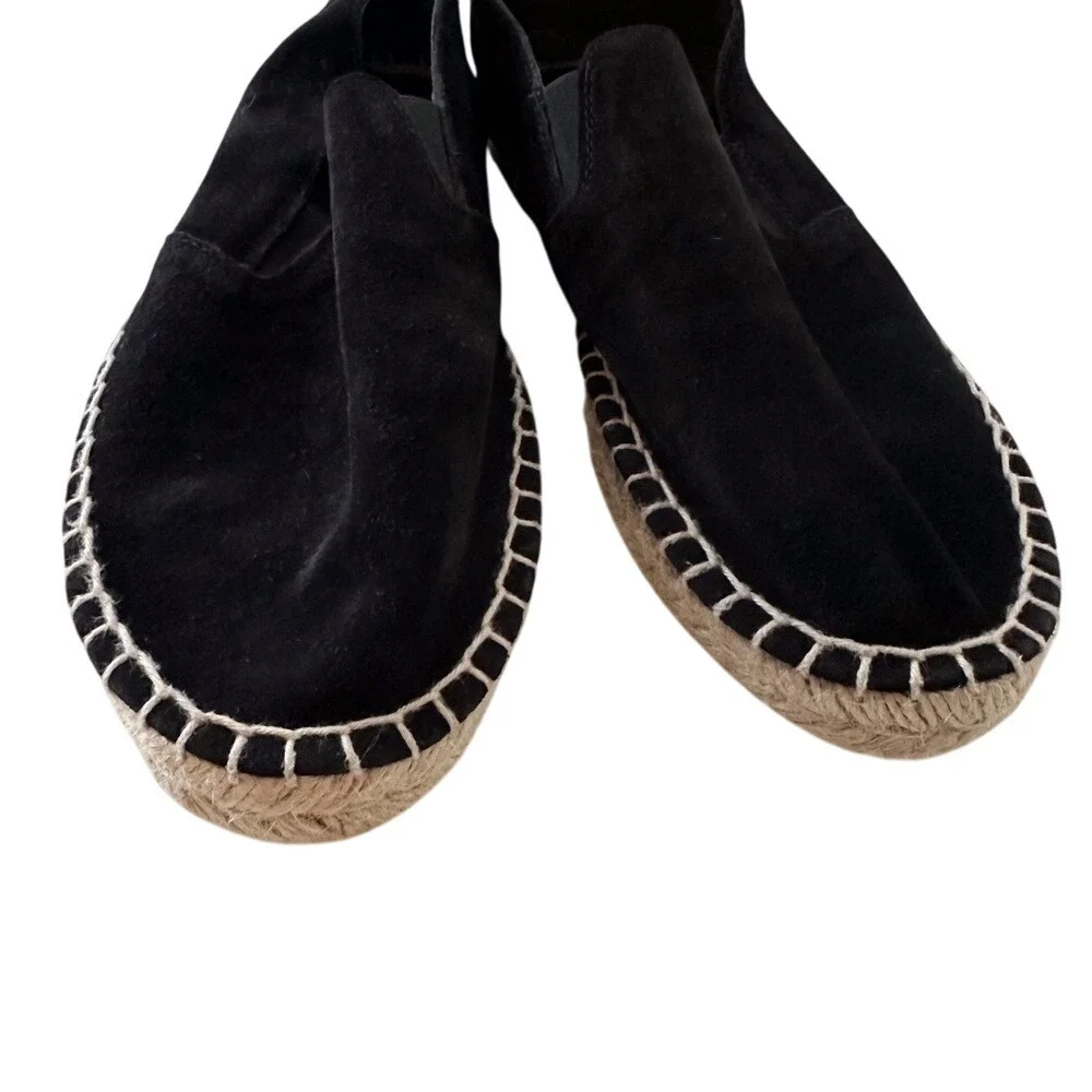 Vince Tucker Suede Black Espadrille Flats‎ Shoes Womens Jute Slip On - 6M